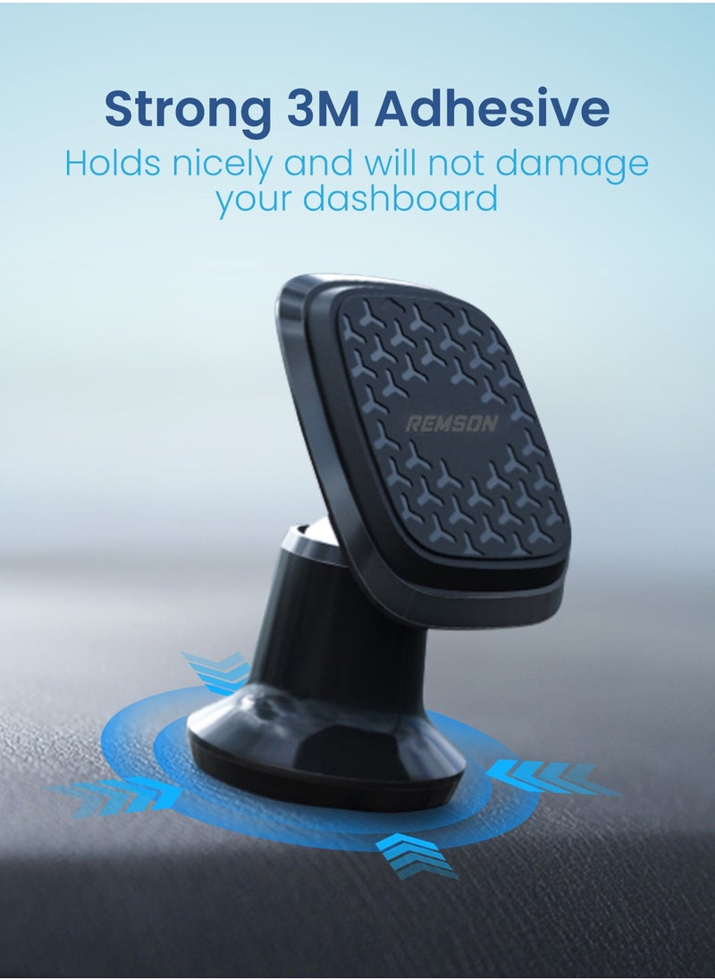 Remson - Remson Magnetic Car Phone Holder Universal Stick On 360 Rotation  For Dashboard Compatible with iPhone 13 12 11 Pro Max XR XS X 8 7, Samsung Galaxy & More – Black - Image 1