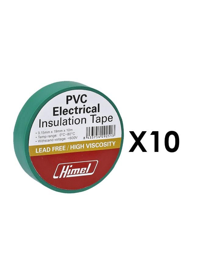 هيميل مجموعة من 10 أشرطة شريط PVC عازلة للكهرباء، 0.15 مم × 19 مم × 10 م، أخضر