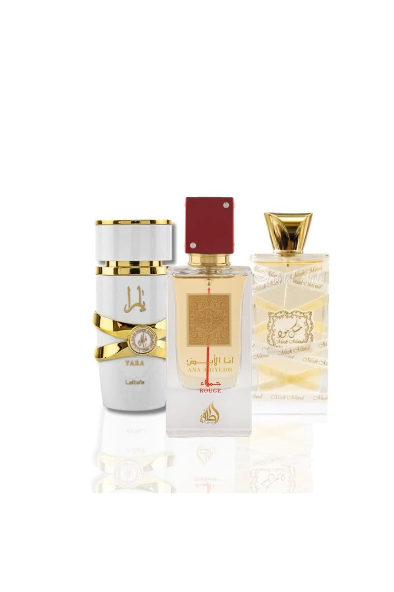 لطافة عطور لطافة يارا موي، مسك مود أو دو برفيوم - 100 مل وآنا أبيض روج أو دو برفيوم - 60 مل