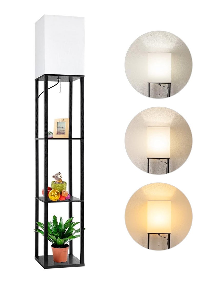 LOOPITYS - Floor Lamp with Shelves, Modern Square Standing Lamp with 3 Color Temperature Bulb, Corner Display Bookshelf Lamp for Living Room and Bedroom Black 42x15x29 cm - Image 1