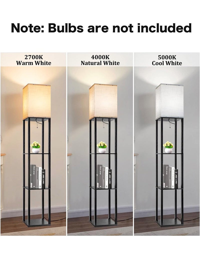 LOOPITYS - Floor Lamp with Shelves, Modern Square Standing Lamp with 3 Color Temperature Bulb, Corner Display Bookshelf Lamp for Living Room and Bedroom Black 42x15x29 cm - Image 1