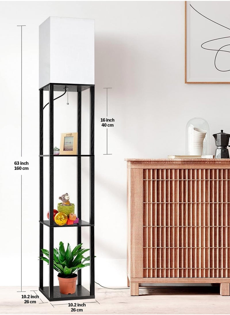 LOOPITYS - Floor Lamp with Shelves, Modern Square Standing Lamp with 3 Color Temperature Bulb, Corner Display Bookshelf Lamp for Living Room and Bedroom Black 42x15x29 cm - Image 1