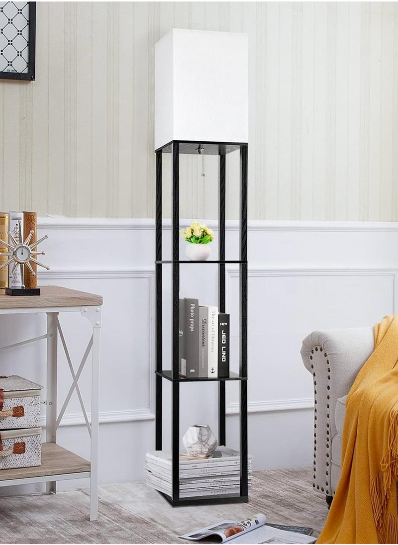 LOOPITYS - Floor Lamp with Shelves, Modern Square Standing Lamp with 3 Color Temperature Bulb, Corner Display Bookshelf Lamp for Living Room and Bedroom Black 42x15x29 cm - Image 1