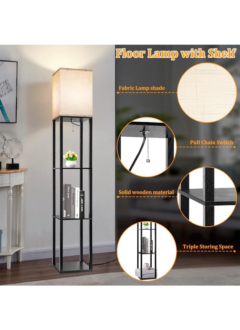 LOOPITYS - Floor Lamp with Shelves, Modern Square Standing Lamp with 3 Color Temperature Bulb, Corner Display Bookshelf Lamp for Living Room and Bedroom Black 42x15x29 cm - Image 1
