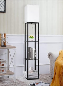 LOOPITYS Floor Lamp with Shelves, Modern Square Standing Lamp with 3 Color Temperature Bulb, Corner Display Bookshelf Lamp for Living Room and Bedroom Black 42x15x29 cm  - Image 3