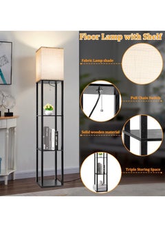 LOOPITYS Floor Lamp with Shelves, Modern Square Standing Lamp with 3 Color Temperature Bulb, Corner Display Bookshelf Lamp for Living Room and Bedroom Black 42x15x29 cm  - Image 4