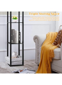 LOOPITYS Floor Lamp with Shelves, Modern Square Standing Lamp with 3 Color Temperature Bulb, Corner Display Bookshelf Lamp for Living Room and Bedroom Black 42x15x29 cm  - Image 5