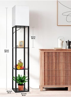 LOOPITYS Floor Lamp with Shelves, Modern Square Standing Lamp with 3 Color Temperature Bulb, Corner Display Bookshelf Lamp for Living Room and Bedroom Black 42x15x29 cm  - Image 2