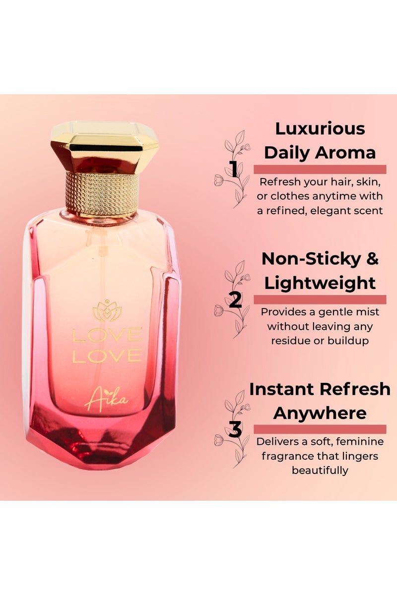 ايكا عطر آيكا لوف لوف للشعر والجسم 80 مل - مزيج من قشر البرتقال والماغنوليا والياسمين والفانيليا والأزهار - رذاذ يدوم طويلاً خالٍ من الكحول للنساء - رذاذ ناعم رومانسي للشعر والجسم لأناقة يومية - Image 2