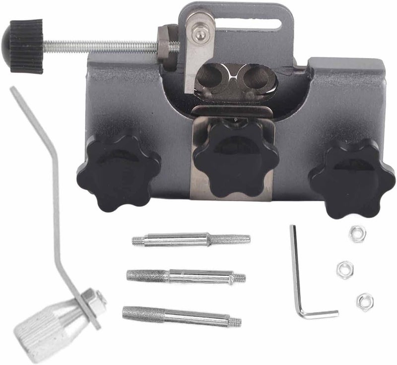 Chainsaw Sharpener Manual Mini Chainsaw Sharpening Jig Set, Hand Crank Chain Sharpener Tool with 3 Grinding Heads, Portable Convenient Chainsaw Chain Sharpening Jig Kit (Grey) - Image 2