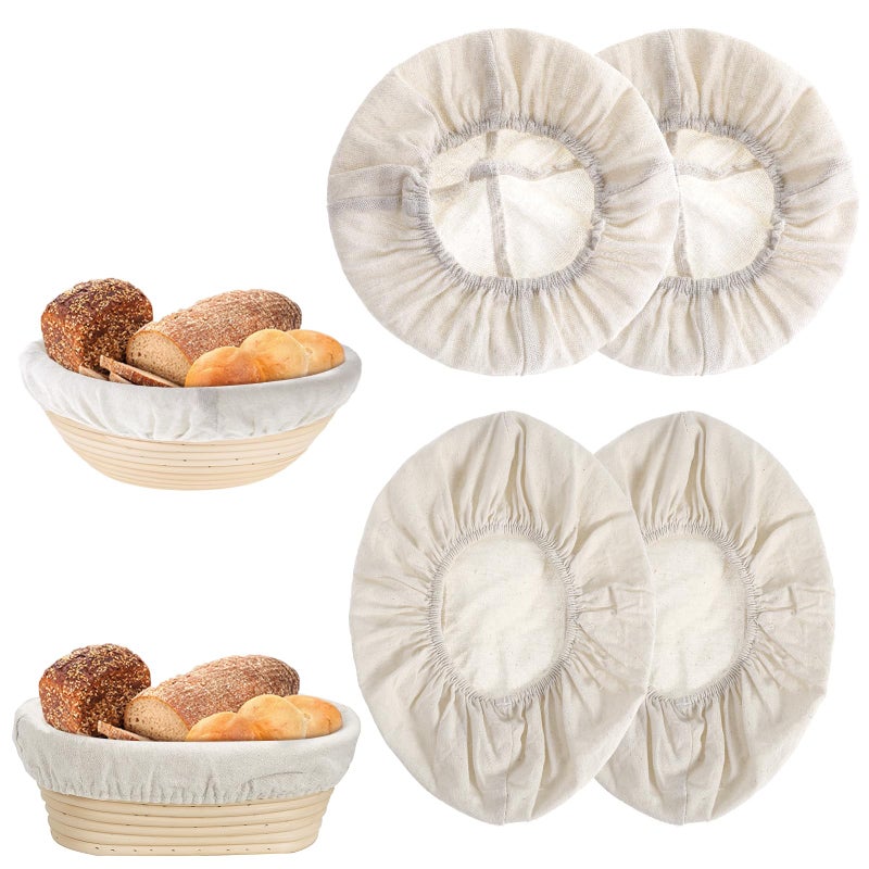 Classicseali 4Pcs Banneton Liners, 10In Cloth Bowl Covers for Bread Proofing,Reusable Natural Rattan Banneton Liner Cloth Cover for Bakery Home Baking, 2 Round & 2 Oval Sourdough Proofing Covers - Image 1