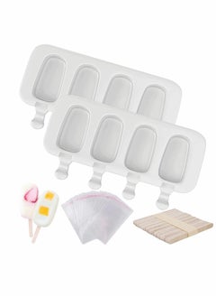 Y&D Popsicles Molds, 4 Cavities, Homemade Oval Cakesicle Molds Silicone Popsicle Ice Pop Come with 50 Wooden Sticks & Bags 2 Pack  - Image 1