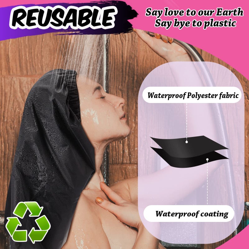 SATINIOR Braid Shower Cap Large Shower Cap Jumbo Shower Cap for Braid Adjustable and Foldable Braid Shower Cap with Drying Loop Extra Big Plastic Shower Cap for Long Curly Hair Braids (Black  Purple) - Image 5