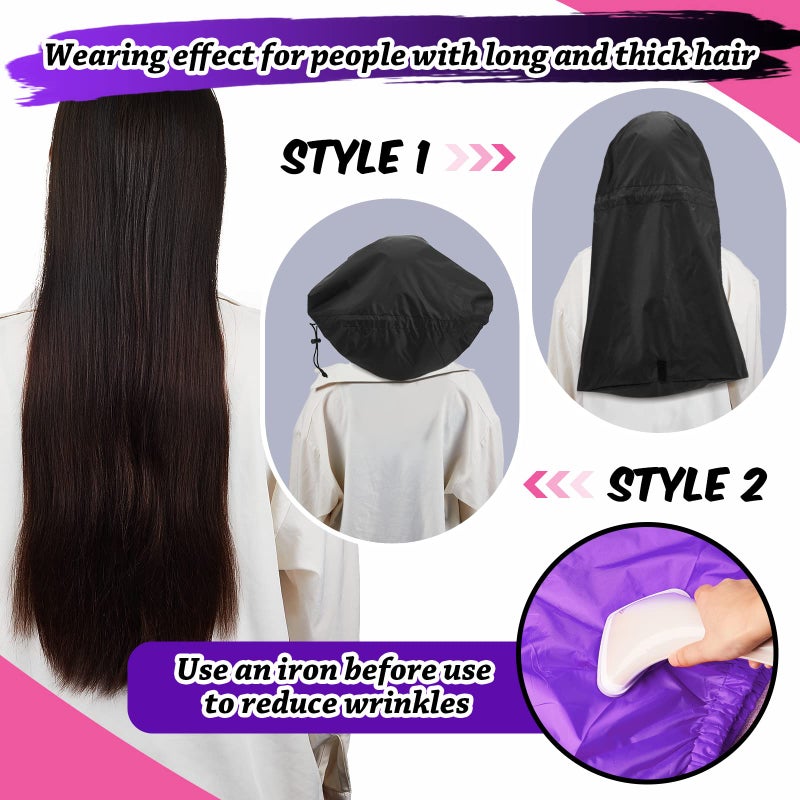 SATINIOR Braid Shower Cap Large Shower Cap Jumbo Shower Cap for Braid Adjustable and Foldable Braid Shower Cap with Drying Loop Extra Big Plastic Shower Cap for Long Curly Hair Braids (Black  Purple) - Image 3