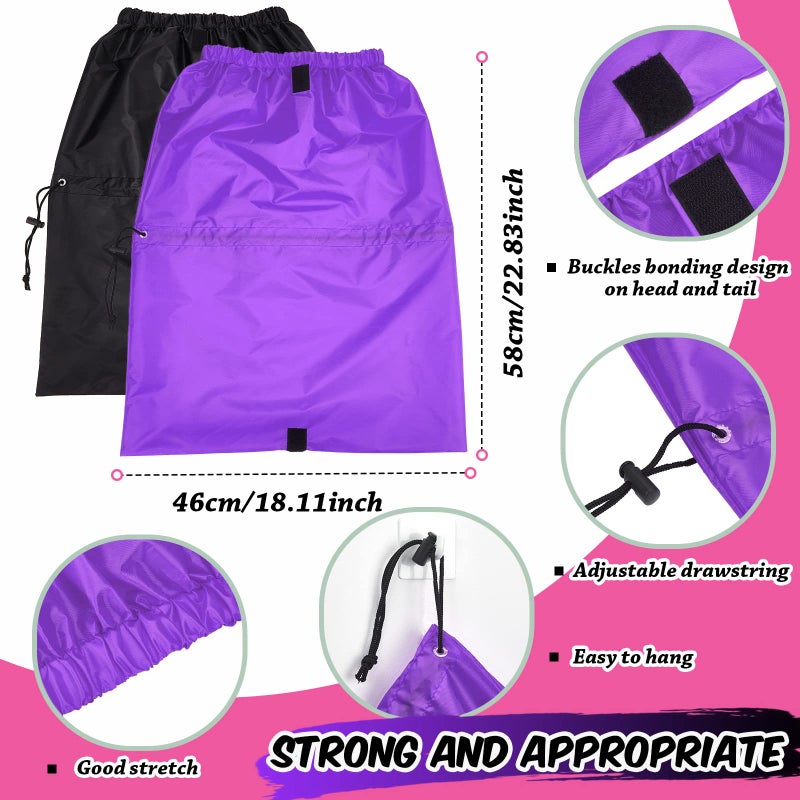 SATINIOR Braid Shower Cap Large Shower Cap Jumbo Shower Cap for Braid Adjustable and Foldable Braid Shower Cap with Drying Loop Extra Big Plastic Shower Cap for Long Curly Hair Braids (Black  Purple) - Image 2