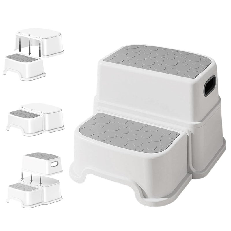 KEYOZA 2 Step Stool for KidsToddler for Toilet Potty Training Slip Resistant Soft Grip for Bathroom Kitchen Step Stool Dual Height Wide Two Step1 Pack GreyWhite