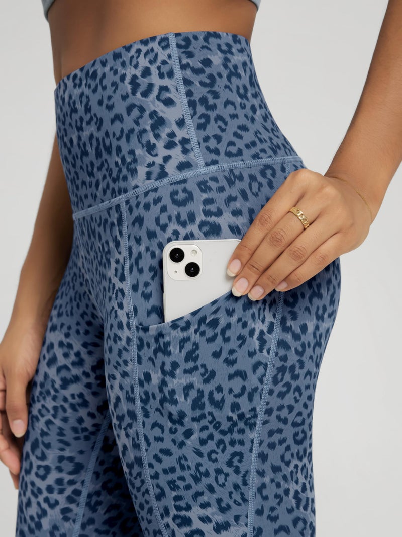 ODODOS Women's High Waisted Full Length Yoga Leggings with Pockets, 28" Inseam Tummy Control Non See Through Workout Athletic Running Yoga Pants, Blue Leopard, Large - Image 5