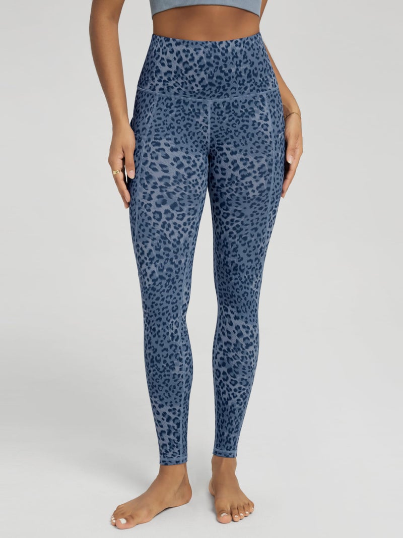 ODODOS Women's High Waisted Full Length Yoga Leggings with Pockets, 28" Inseam Tummy Control Non See Through Workout Athletic Running Yoga Pants, Blue Leopard, Large - Image 2