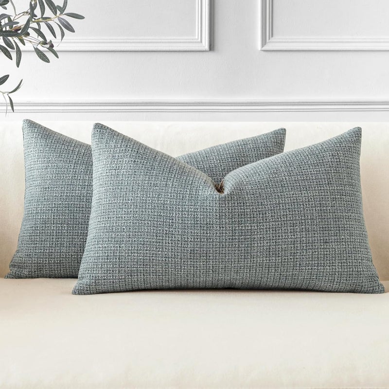 OTOSTAR Pack of 2 Throw Pillow Covers 12x20 Inch Linen Dark Grey Pillowcases Farmhouse Decorative Solid Pillow Covers 30x50 cm Lumbar Cushion Case for Home Decor Sofa Couch Bed (Dark Grey) - Image 1