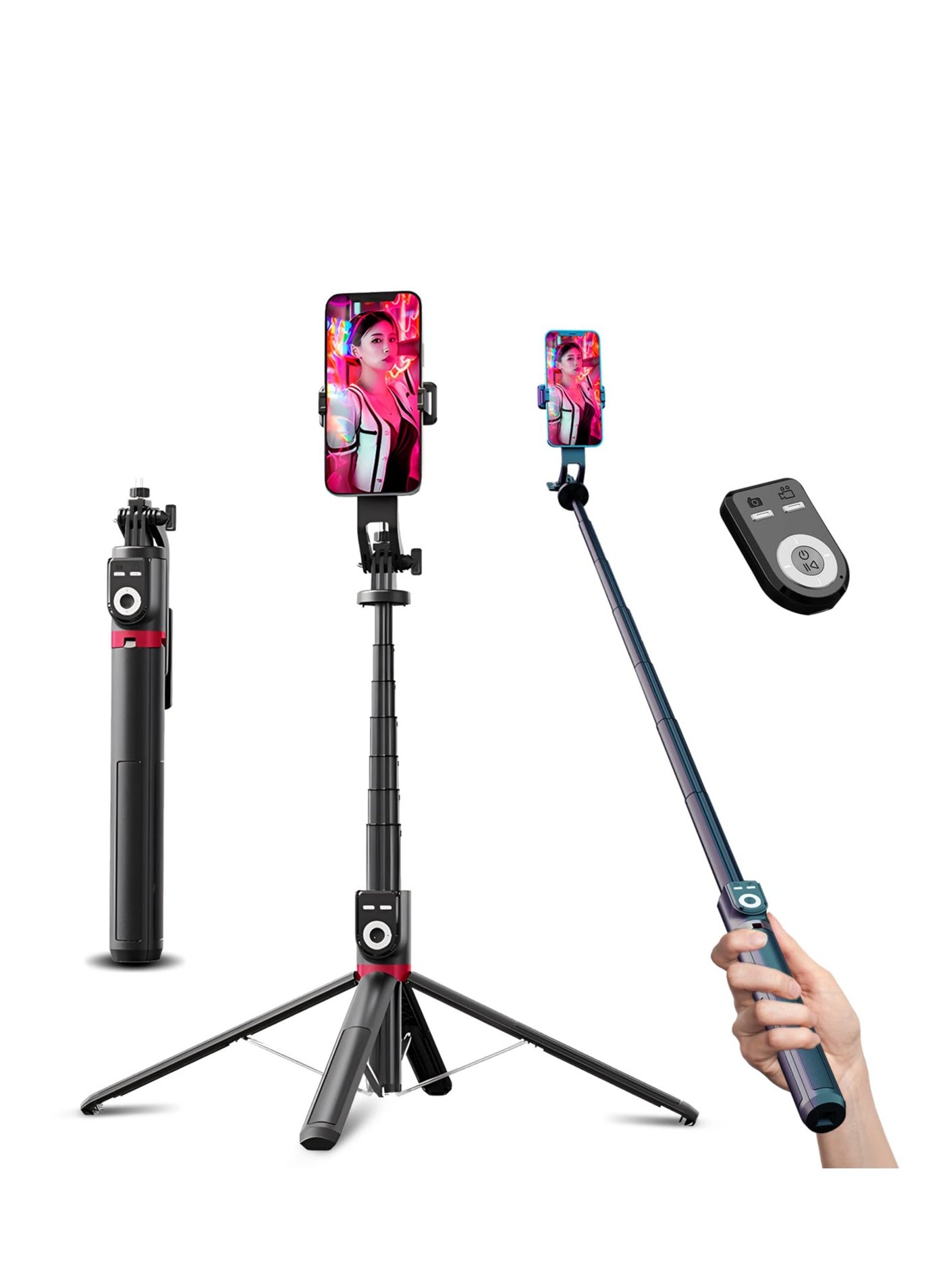 86" Extendable Selfie Stick Tripod with 360° Rotation, Wireless Bluetooth Remote, Rechargeable Aluminum Phone Stand for iPhone & Android - Perfect for Photography, Live Streaming, and Video Recording.