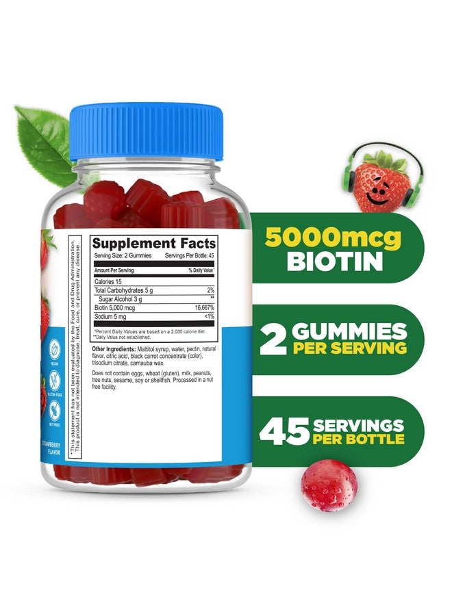 Lifeable Sugar Free Kids Biotin Gummies | 5000mcg | Great Tasting Biotin Supplement | Biotin Gummies for Hair Growth, Skin and Nail Health | Hair Vitamins for Kids, Boys, Girls | 90 Gummies - Image 2