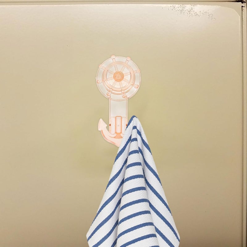 Rotary Suction Cup Hooks 2pcs Amber Color Strong Traceless Bathroom Towel Holder Hooks Anchor Rudder Design for Shower and Wall Storage - Image 3