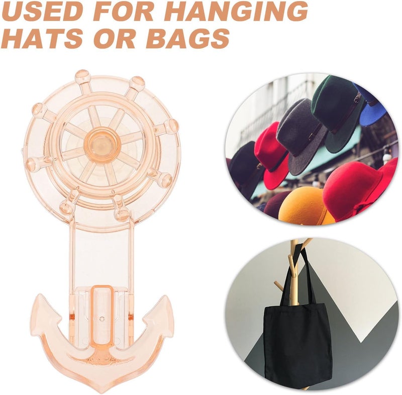Rotary Suction Cup Hooks 2pcs Amber Color Strong Traceless Bathroom Towel Holder Hooks Anchor Rudder Design for Shower and Wall Storage - Image 2