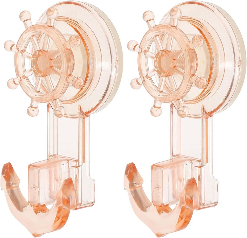 Rotary Suction Cup Hooks 2pcs Amber Color Strong Traceless Bathroom Towel Holder Hooks Anchor Rudder Design for Shower and Wall Storage - Image 1