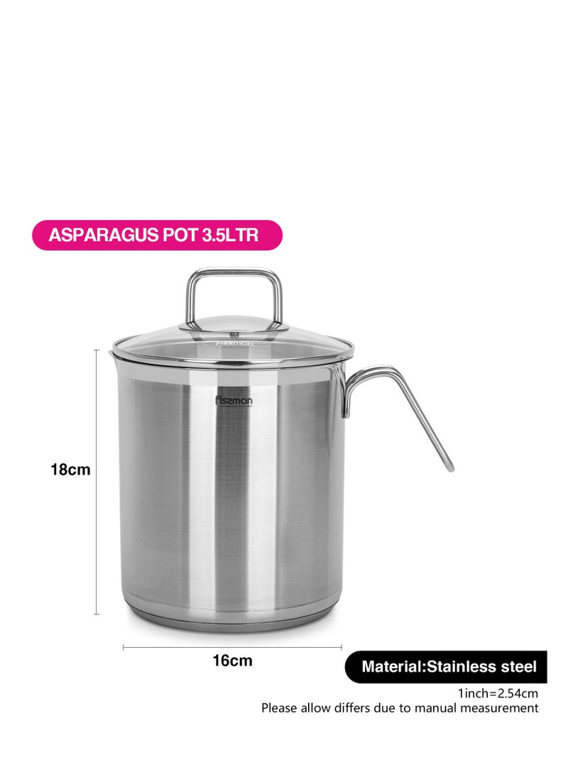 Fissman وعاء هليون من الفولاذ المقاوم للصدأ 16x18.0 سم/3.5 لتر مع غطاء زجاجي وسلة بخار – غلاية خضار - Image 5