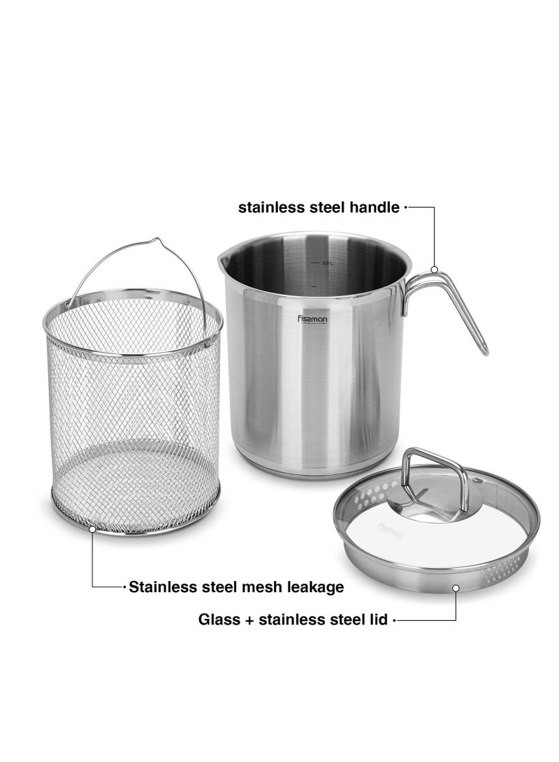Fissman وعاء هليون من الفولاذ المقاوم للصدأ 16x18.0 سم/3.5 لتر مع غطاء زجاجي وسلة بخار – غلاية خضار - Image 4