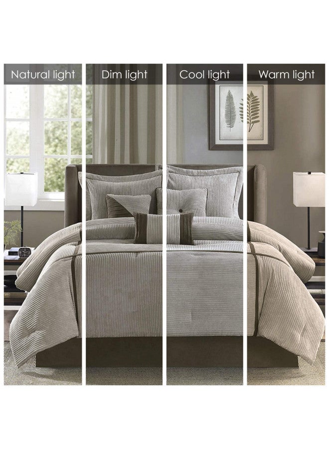 madison park Madison Park Cozy Comforter Set Casual Blocks Design All Season, Matching Bed Skirt, Decorative Pillows, Queen(90"x90"), Dallas Corduroy, Taupe Brown, 7 Piece - Image 2