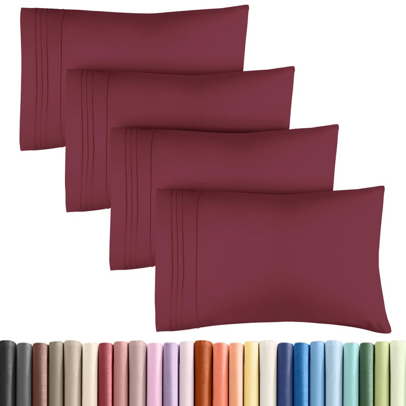 CGK Unlimited CGK Unlimited Queen Size Microfiber Pillowcase Set of 4  Soft Premium Quality Machine Washable Burgundy 