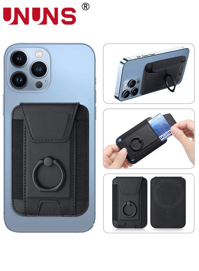 UNUNS For Magsafe Wallet with Grip,Stronger Magnetic Card Wallet Holder For iPhone 16/15,iPhone 14/13/12 Series,Leather Magnetic Phone Wallet with Pravcy Flap,RFID Blocking,Black - Image 1