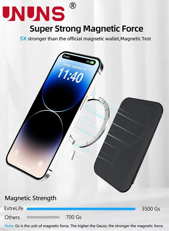 UNUNS For Magsafe Wallet with Grip,Stronger Magnetic Card Wallet Holder For iPhone 16/15,iPhone 14/13/12 Series,Leather Magnetic Phone Wallet with Pravcy Flap,RFID Blocking,Black - Image 2
