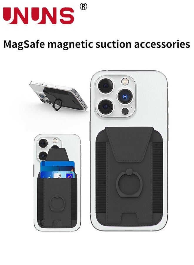 UNUNS For Magsafe Wallet with Grip,Stronger Magnetic Card Wallet Holder For iPhone 16/15,iPhone 14/13/12 Series,Leather Magnetic Phone Wallet with Pravcy Flap,RFID Blocking,Black - Image 3