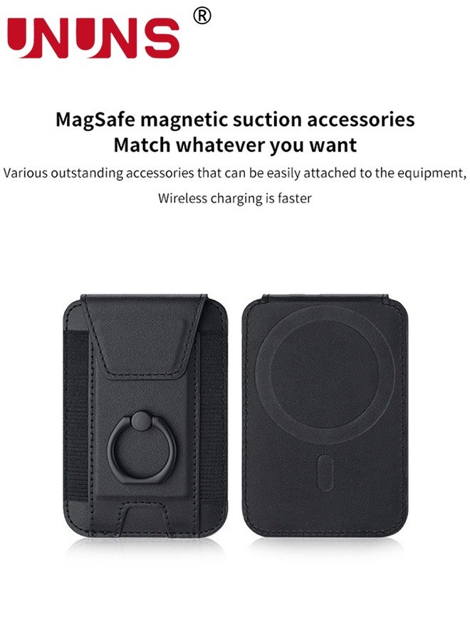 UNUNS For Magsafe Wallet with Grip,Stronger Magnetic Card Wallet Holder For iPhone 16/15,iPhone 14/13/12 Series,Leather Magnetic Phone Wallet with Pravcy Flap,RFID Blocking,Black - Image 5