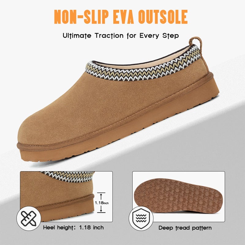 FITORY Menâ€™s Winter Genuine Leather Slippers, Comfy Memory Foam Suede Shoes with Warm Fleece-Lined for Indoor and Outdoor Chestnut Size 10 - Image 5