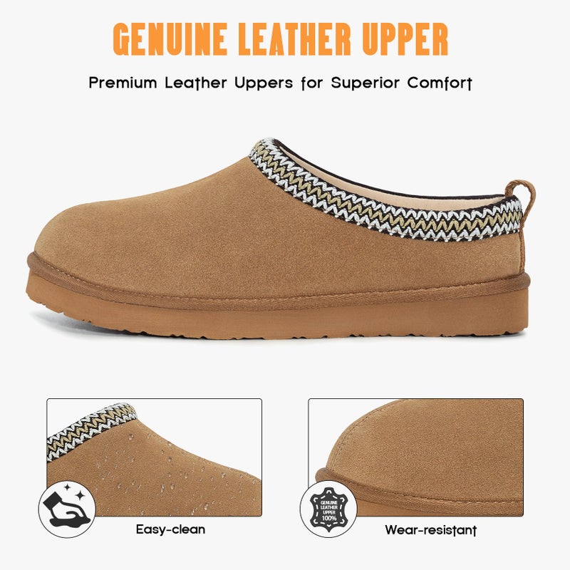 FITORY Menâ€™s Winter Genuine Leather Slippers, Comfy Memory Foam Suede Shoes with Warm Fleece-Lined for Indoor and Outdoor Chestnut Size 10 - Image 3