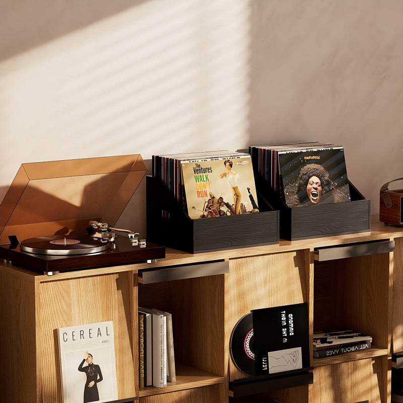 Vecxoty Wood Vinyl Record Storage, Retro & Durable Vinyl Crate and Record Holder, Album Storage Record Case Box for 60+ Records, Perfect Record Organizer for Home Decor and Collection Display(Black) - Image 3