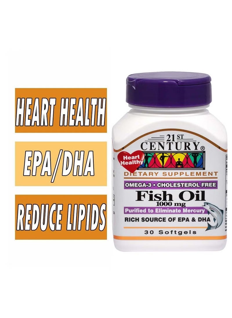 21st CENTURY - Fish Oil 1000 mg - Omega-3 30 Softgels - Image 1