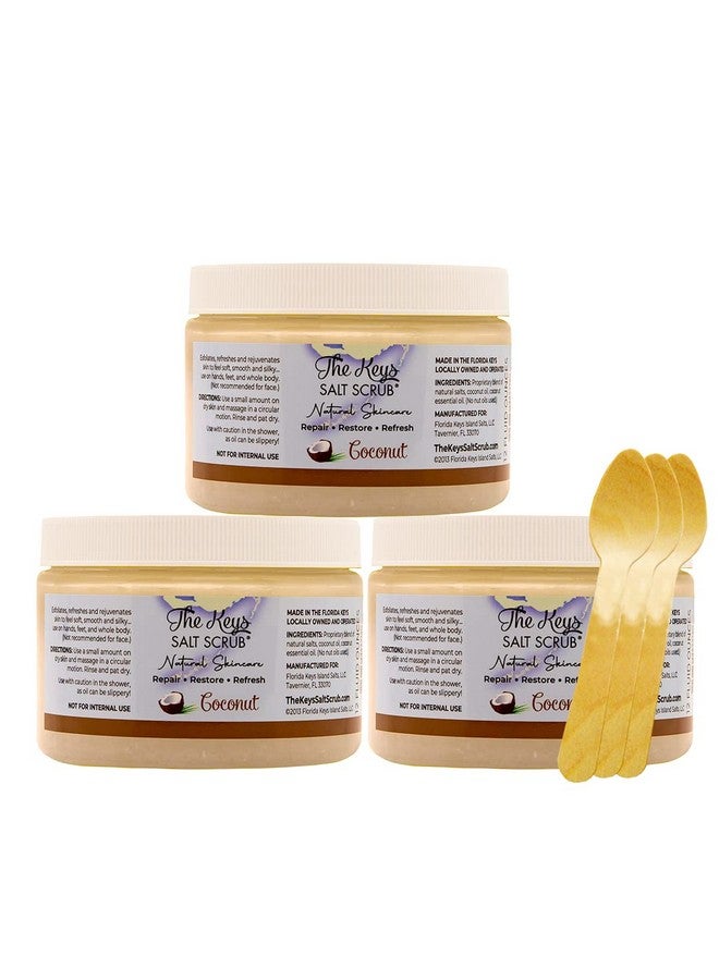 The Keys Salt Scrub - Coconut Sea Salt Scrub - Exfoliating Body Scrub Skincare with Wooden Spoon for Men & Women-Natural Moisturizing Exfoliator for Face, Hands, Foot, Bath, & Bikini Area (3pcs-12oz) - Image 1