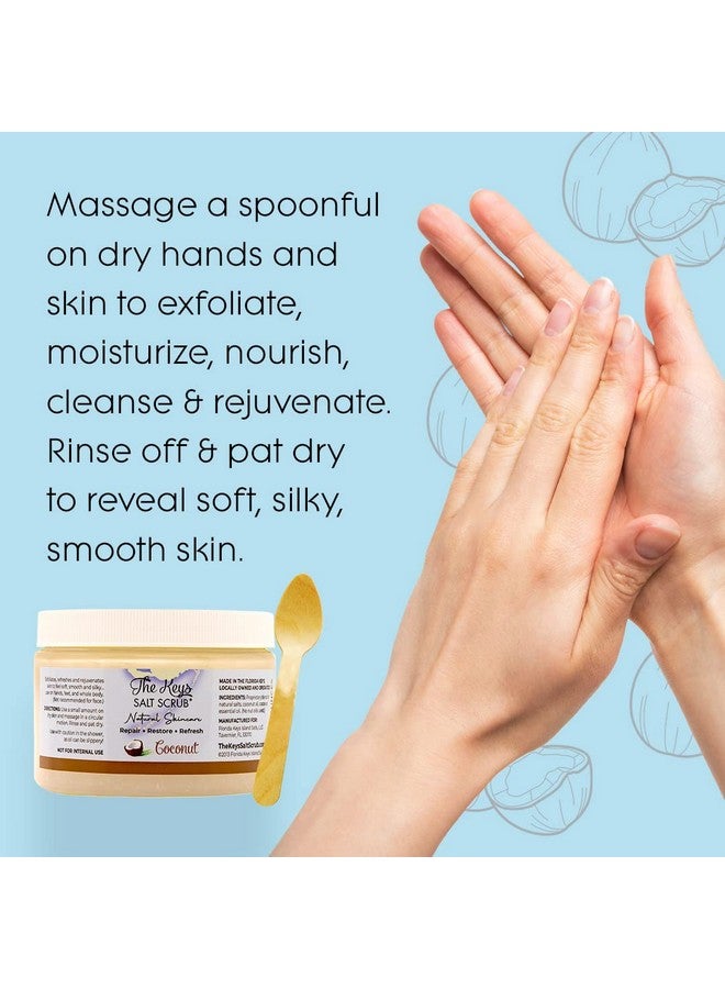 The Keys Salt Scrub - Coconut Sea Salt Scrub - Exfoliating Body Scrub Skincare with Wooden Spoon for Men & Women-Natural Moisturizing Exfoliator for Face, Hands, Foot, Bath, & Bikini Area (3pcs-12oz) - Image 3