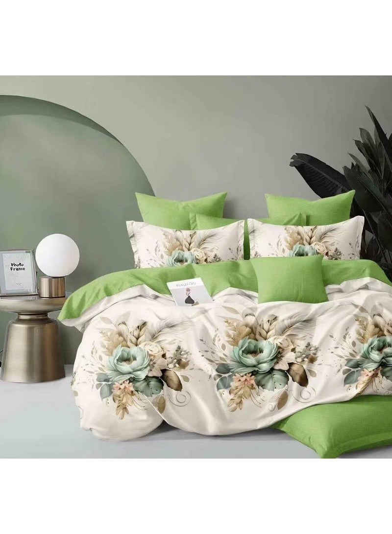 King Size Duvet Cover Set – 220×240 cm Bed Sheet Set with Fitted Sheet and 4 Pillowcases – Floral Design – Soft, Durable and Easy-Care King Bedding