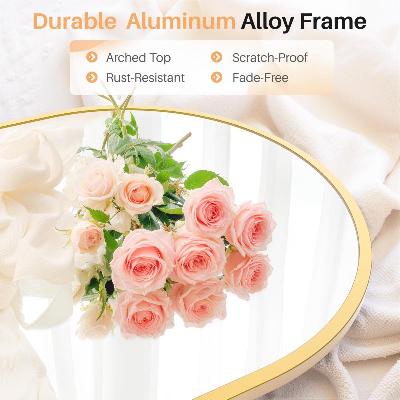 Atilioo Bathroom Mirror for Wall, 30x20 Inch Arched Mirror, Matte Gold Metal Framed Bathroom Vanity Mirror for Restroom Farmhouse, Anti-Rust, Tempered Glass, Hanging or Leaning - Image 2