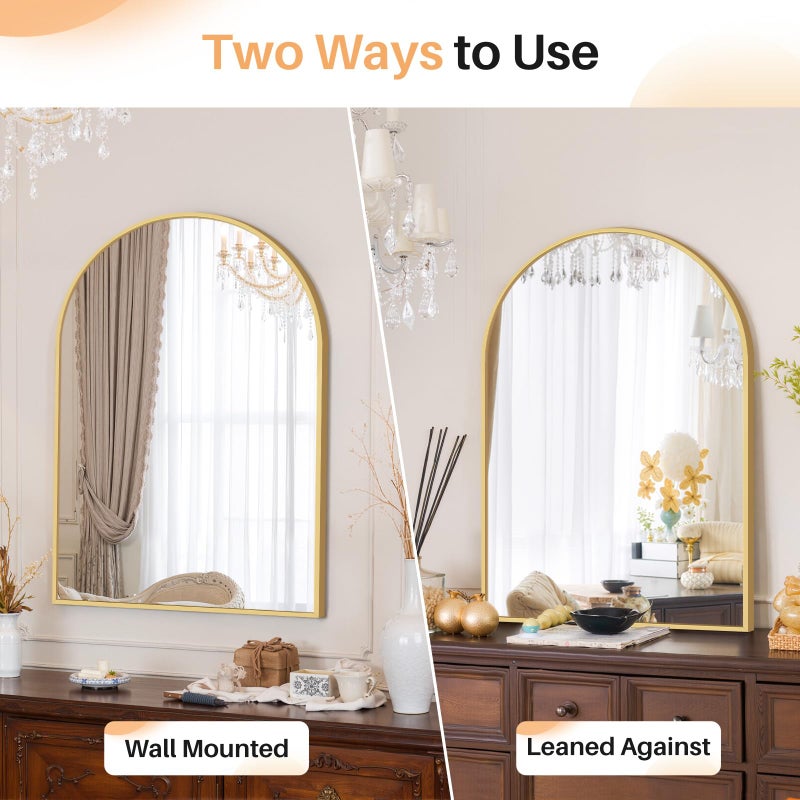 Atilioo Bathroom Mirror for Wall, 30x20 Inch Arched Mirror, Matte Gold Metal Framed Bathroom Vanity Mirror for Restroom Farmhouse, Anti-Rust, Tempered Glass, Hanging or Leaning - Image 3