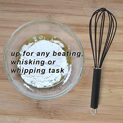 GorGin high temperature and easy to clean silicone whisk, stirrer, 10 inch, grip good grip design for Blending Whisking Beating Stirring Cooking Baking (1 Pack | black) - Image 5