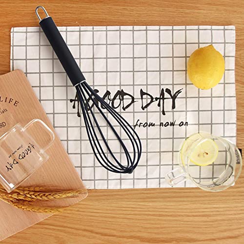 GorGin high temperature and easy to clean silicone whisk, stirrer, 10 inch, grip good grip design for Blending Whisking Beating Stirring Cooking Baking (1 Pack | black) - Image 3