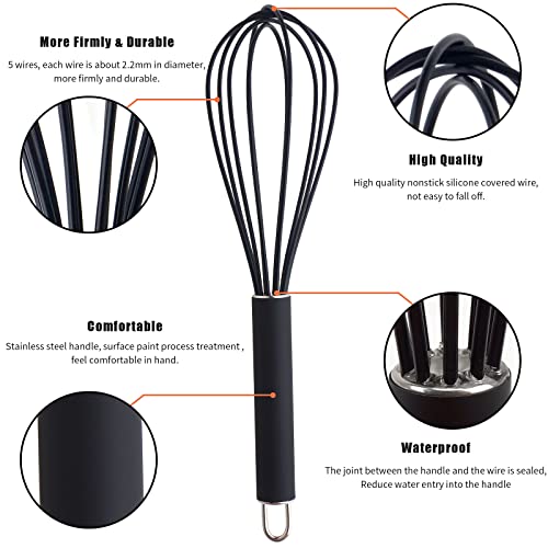 GorGin high temperature and easy to clean silicone whisk, stirrer, 10 inch, grip good grip design for Blending Whisking Beating Stirring Cooking Baking (1 Pack | black) - Image 2