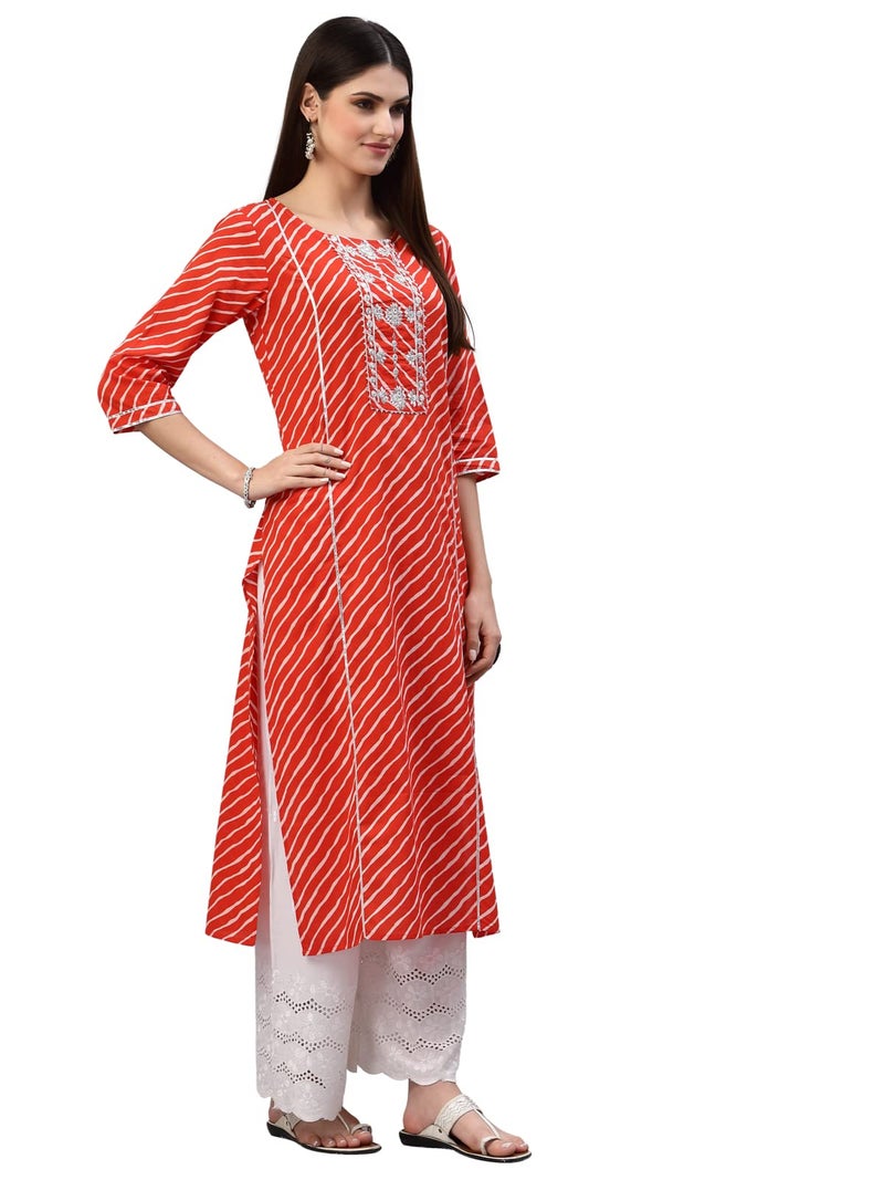 Stylum Women's Lehariya Printed Cotton Straight Kurta Orange - Image 4