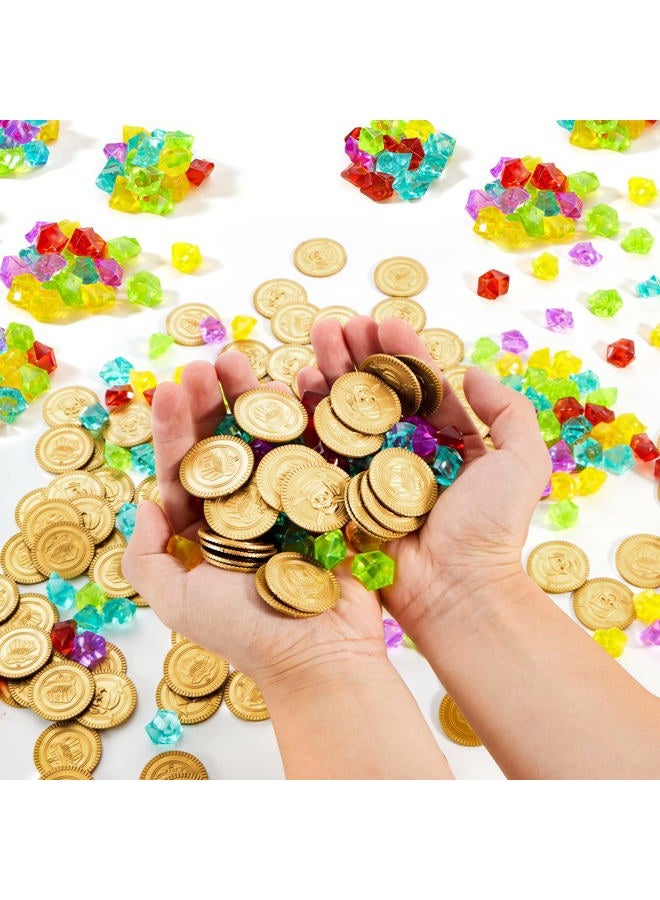 JOYIN Toy 288 Pieces Pirate Gold Coins and Pirate Gems Jewelry Playset Pack Party Favor. (144 Coins+144 Gems) - Image 3